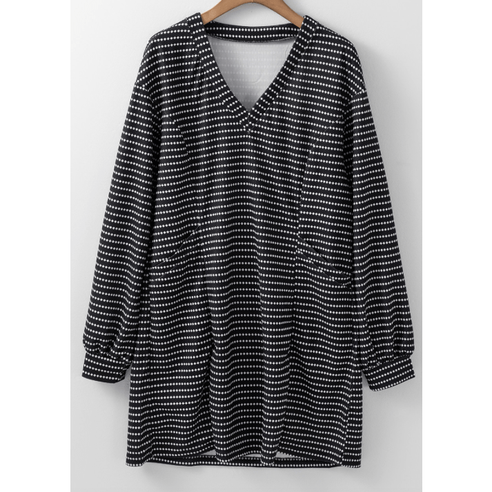 RTS Lilibeth Black Striped V Neck Long Puff Sleeve Shift Dress