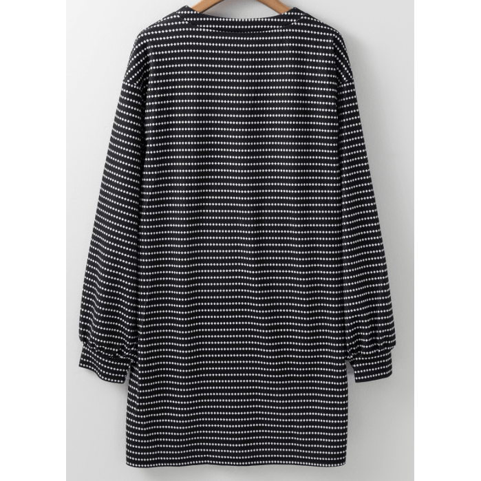 RTS Lilibeth Black Striped V Neck Long Puff Sleeve Shift Dress