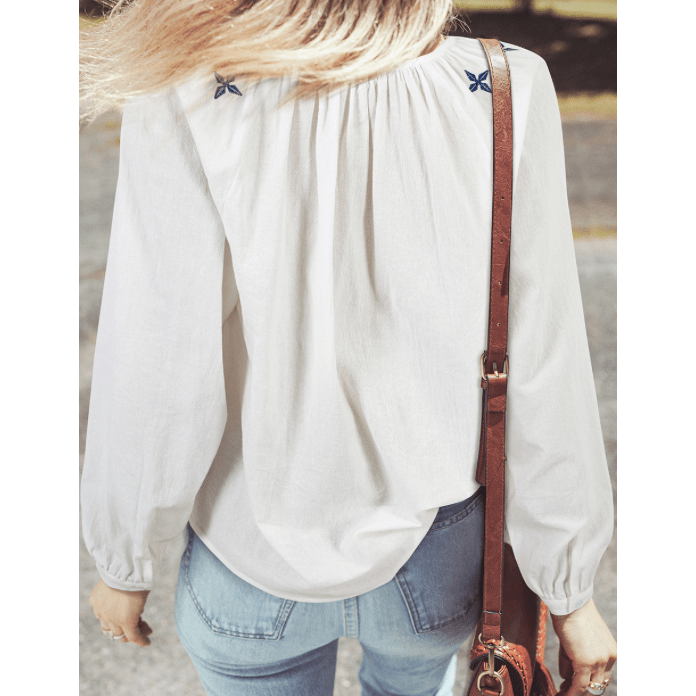 REDUCED!!!  Kadee White Geometric Embroidered Long Sleeve Buttoned Blouse  REDUCED!!!