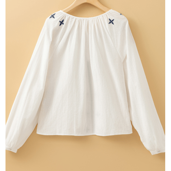 REDUCED!!!  Kadee White Geometric Embroidered Long Sleeve Buttoned Blouse  REDUCED!!!