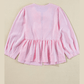 Taysha Pink Stripe Bowknot Front Crew Neck Puff Sleeve Blouse