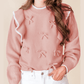 Magalie Light Pink Ruffled Bowknot Ribbed Trim Long Sleeve Sweater