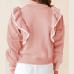 Magalie Light Pink Ruffled Bowknot Ribbed Trim Long Sleeve Sweater