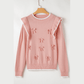 Magalie Light Pink Ruffled Bowknot Ribbed Trim Long Sleeve Sweater