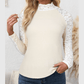 Deema Beige Floral Lace Patchwork Long Sleeve High Neck Slim Top