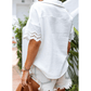 SALE!!!  Floralina White Crinkled Lace Sleeve Collared V Neck Blouse  SALE!!!