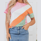 Vergara Pink Color Block Patchwork Seamed Crewneck T Shirt