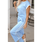 REDUCED!!!  Cailey Beau Blue Textured Colorblock Edge Tank Top High Waist Pants Set  REDUCED!!!