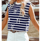 Cherish Blue Stripe Knitted Bow Decor Sweater