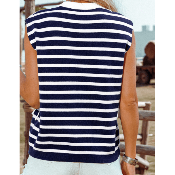 Cherish Blue Stripe Knitted Bow Decor Sweater