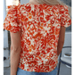 REDUCED!!!  Gabriella Orange Floral Print Ruffled Short Puff Sleeve Split Neck Blouse  REDUCED!!!