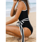 Lissy Black Colorblock Edge Belted One Piece Swimsuit