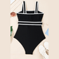 Lissy Black Colorblock Edge Belted One Piece Swimsuit