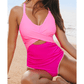 Mitzi Ric Rac Trim Contrasted Patchwork Cutout One Piece Swimsuit