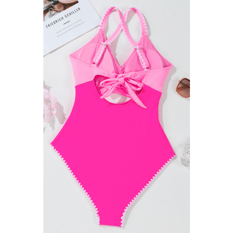 Mitzi Ric Rac Trim Contrasted Patchwork Cutout One Piece Swimsuit