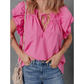 REDUCED!!!  Kaylynn Sachet Pink Shirred Yoke Lace up V Neck Ruffled Sleeve Blouse  REDUCED!!!