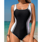 Naylah Black Color Block Ric Rac Trim U Neck One Piece Swimsuit