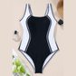 Naylah Black Color Block Ric Rac Trim U Neck One Piece Swimsuit