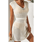 Taylar Beige Open Knit Drawstring Waist Beach Coverup Dress