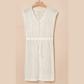 Taylar Beige Open Knit Drawstring Waist Beach Coverup Dress