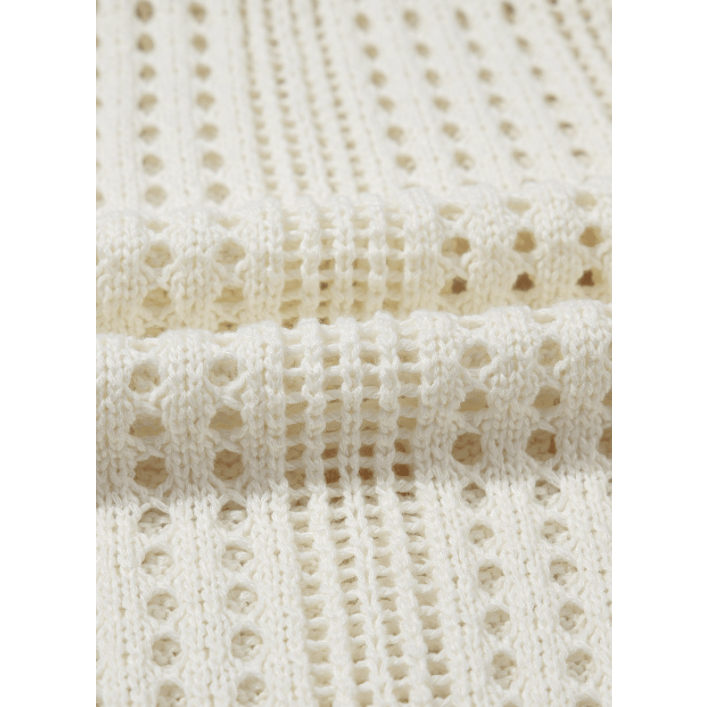 Taylar Beige Open Knit Drawstring Waist Beach Coverup Dress