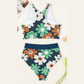 Jossie Blue Flower Zip up Racerback High Waisted Bikini