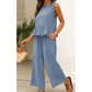 Lia Blue Ribbed Ruffle Tank Top and Pants Set