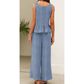 Lia Blue Ribbed Ruffle Tank Top and Pants Set