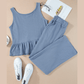 Lia Blue Ribbed Ruffle Tank Top and Pants Set