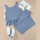 Lia Blue Ribbed Ruffle Tank Top and Pants Set
