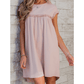 Jaiden Oatmeal Frilled Trim Crew Neck Loose Fit Mini Dress