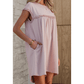 Jaiden Oatmeal Frilled Trim Crew Neck Loose Fit Mini Dress