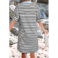 Noemi Black Stripe Contrast V Neck Collared Puff Sleeve T Shirt Mini Dress with Pockets