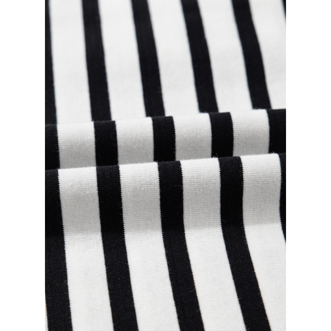 Noemi Black Stripe Contrast V Neck Collared Puff Sleeve T Shirt Mini Dress with Pockets