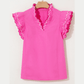 Jerika Bright Pink Contrast Scallop Trim Layered Short Sleeve V Neck Blouse