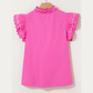 Jerika Bright Pink Contrast Scallop Trim Layered Short Sleeve V Neck Blouse