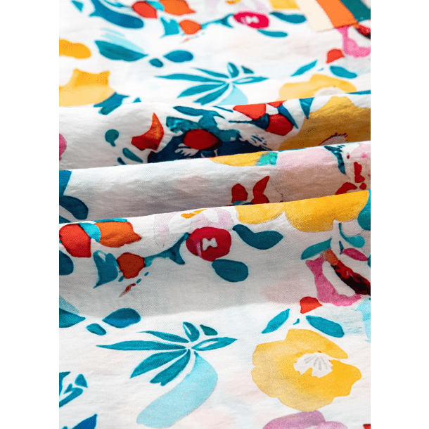 Karon Peacock Blue Floral Print Slit V Neck Short Sleeve Blouse