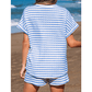 Kitzi Sky Blue Stripe Knitted Short Sleeve Top and Drawstring Shorts Set
