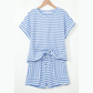 Kitzi Sky Blue Stripe Knitted Short Sleeve Top and Drawstring Shorts Set
