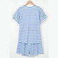 Kitzi Sky Blue Stripe Knitted Short Sleeve Top and Drawstring Shorts Set