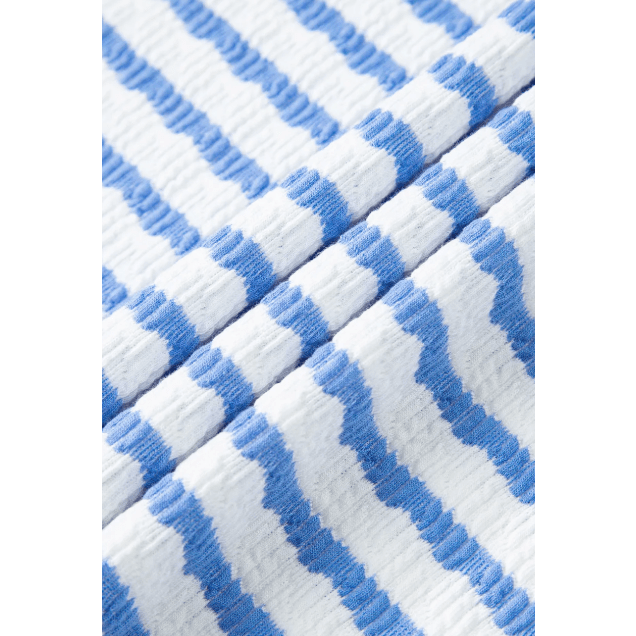 Kitzi Sky Blue Stripe Knitted Short Sleeve Top and Drawstring Shorts Set