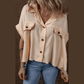 Portia Beige Waffle Short Batwing Sleeve Flap Detail Shirt