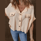 Portia Beige Waffle Short Batwing Sleeve Flap Detail Shirt