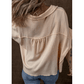 Portia Beige Waffle Short Batwing Sleeve Flap Detail Shirt