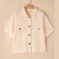 Portia Beige Waffle Short Batwing Sleeve Flap Detail Shirt