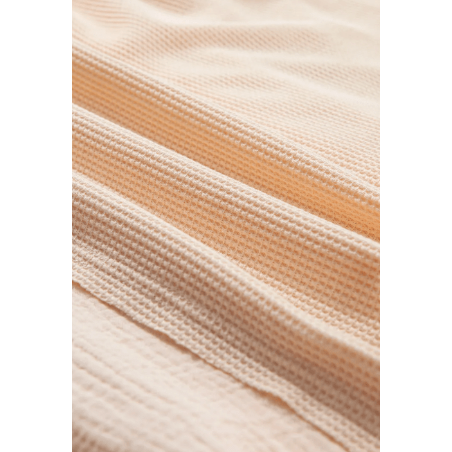 Portia Beige Waffle Short Batwing Sleeve Flap Detail Shirt