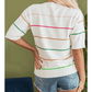 Quinna White Colorblock Striped Half Sleeve Drop Shoulder Sweater