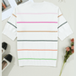 Quinna White Colorblock Striped Half Sleeve Drop Shoulder Sweater