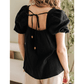 Rebekah Black Flower Crochet Square Neck Textured Short Sleeve Blouse
