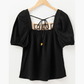 Rebekah Black Flower Crochet Square Neck Textured Short Sleeve Blouse